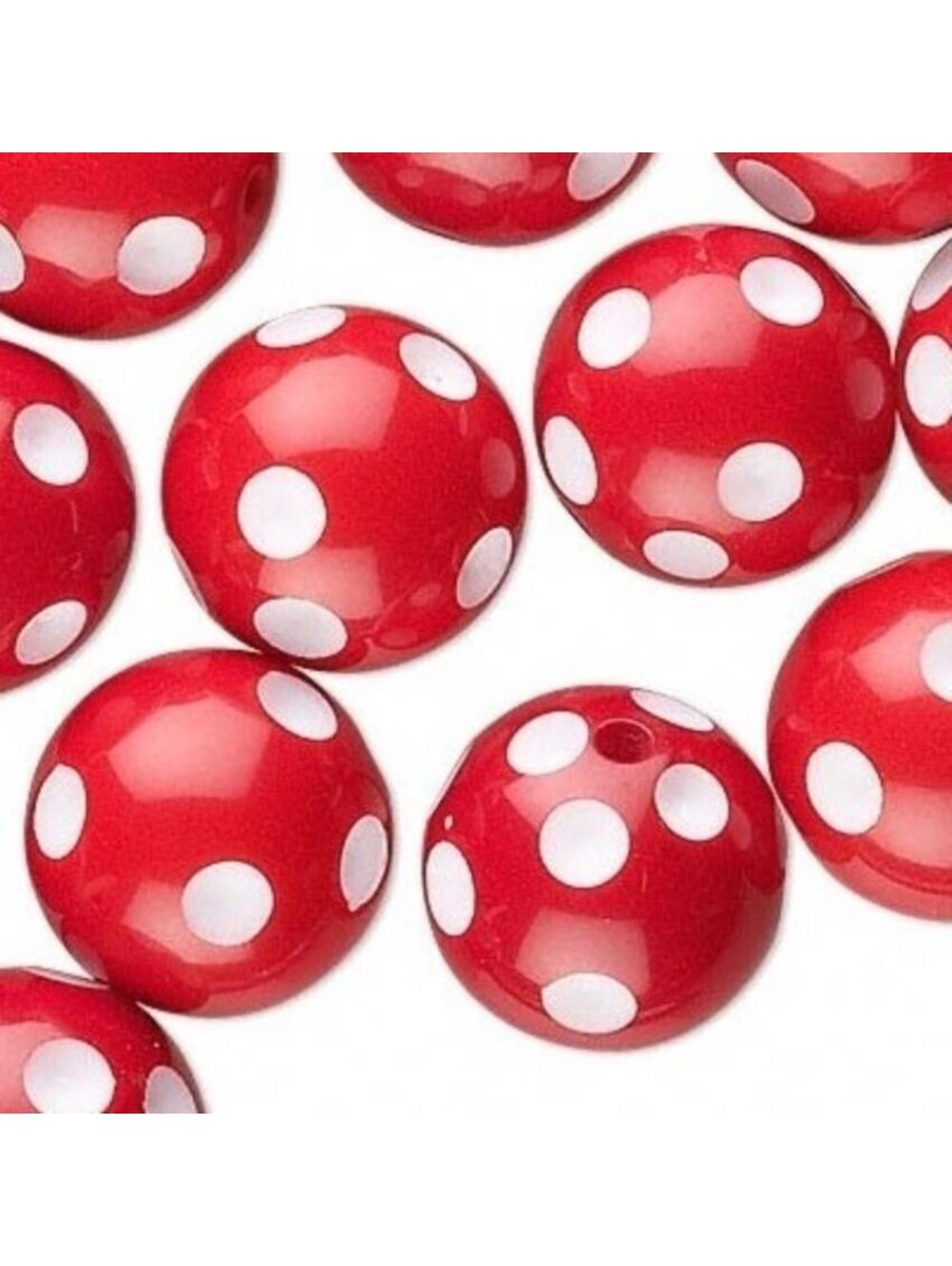 Vintage Y2K 90s Red White Polka Dot 16mm Round Lucite Acrylic Beads 10 pcs